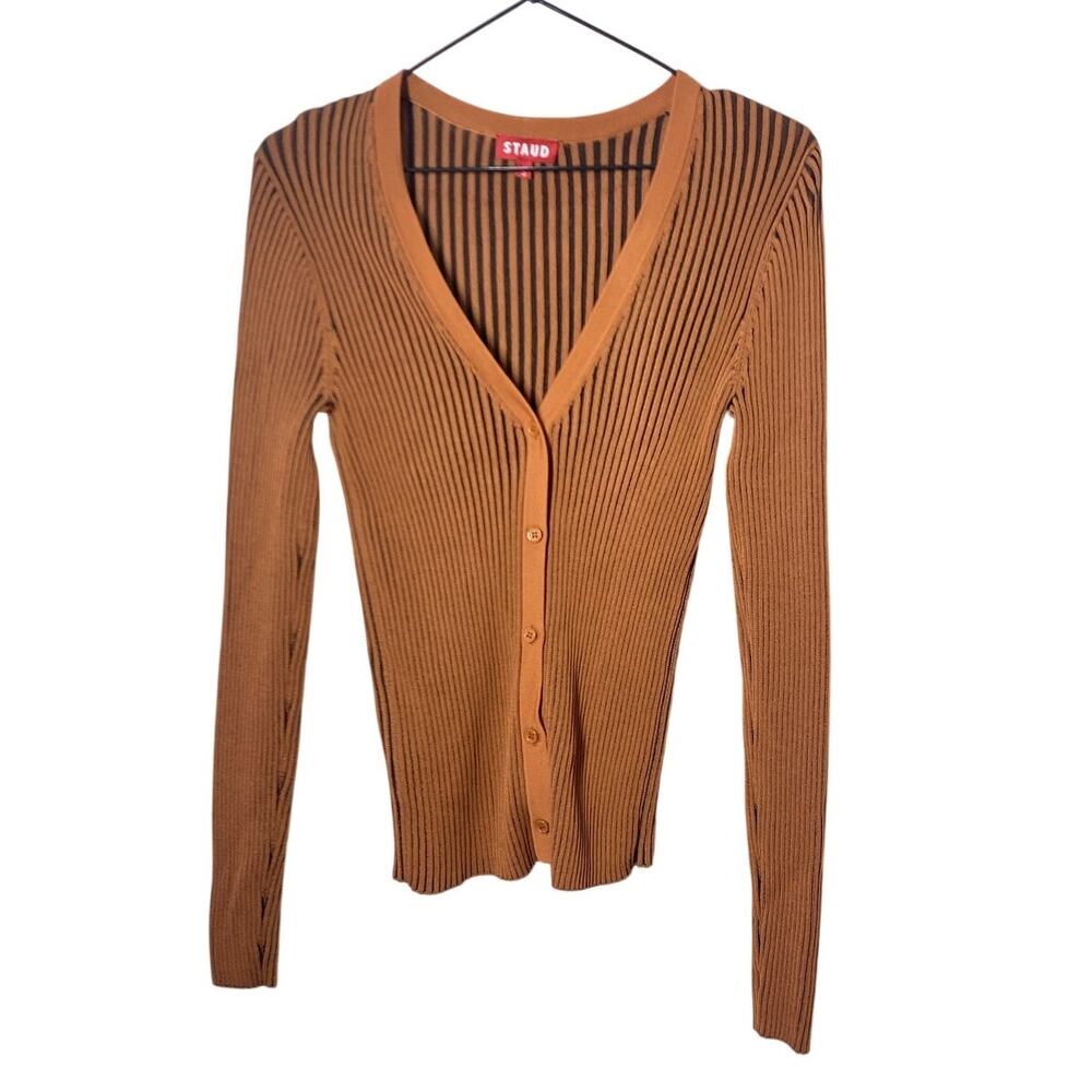 STAUD Brown Ribbed Cardigan Top Size S Boho Minimalist - Picture 2 of 8